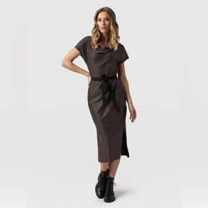 Saint & Sofia Cowl Neck Metallic Stripe Dress